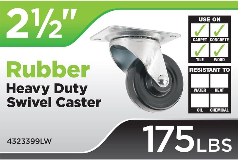 SoftTouch Titan 2 12 HeavyDuty Solid Rubber Swivel Plate Caster Wheel 175lb Capacity Black - Image 2