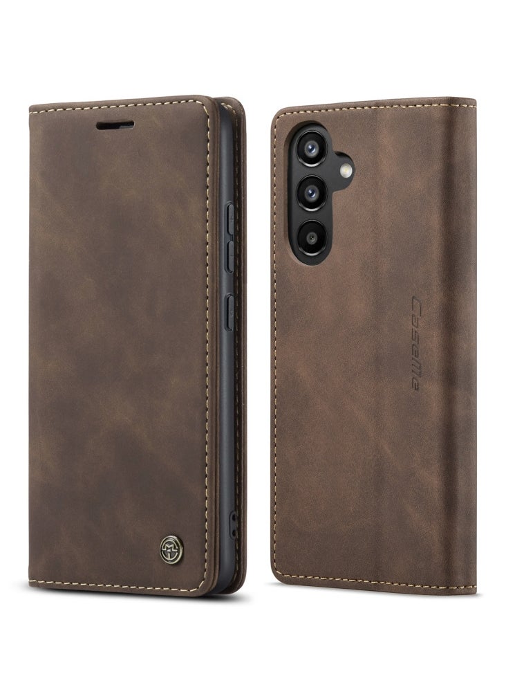 CaseMe CaseMe Samsung Galaxy A34 Case Wallet, for Samsung Galaxy A34 Wallet Case Book Folding Flip Folio Case with Magnetic Kickstand Card Slots Protective Cover  - Coffee  - Image 1