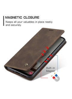CaseMe CaseMe Samsung Galaxy A34 Case Wallet, for Samsung Galaxy A34 Wallet Case Book Folding Flip Folio Case with Magnetic Kickstand Card Slots Protective Cover  - Coffee  - Image 2