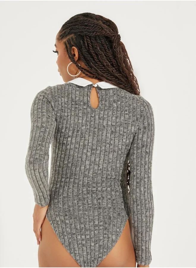 Take Two Rib Knit Bodysuit with Contrast Collar