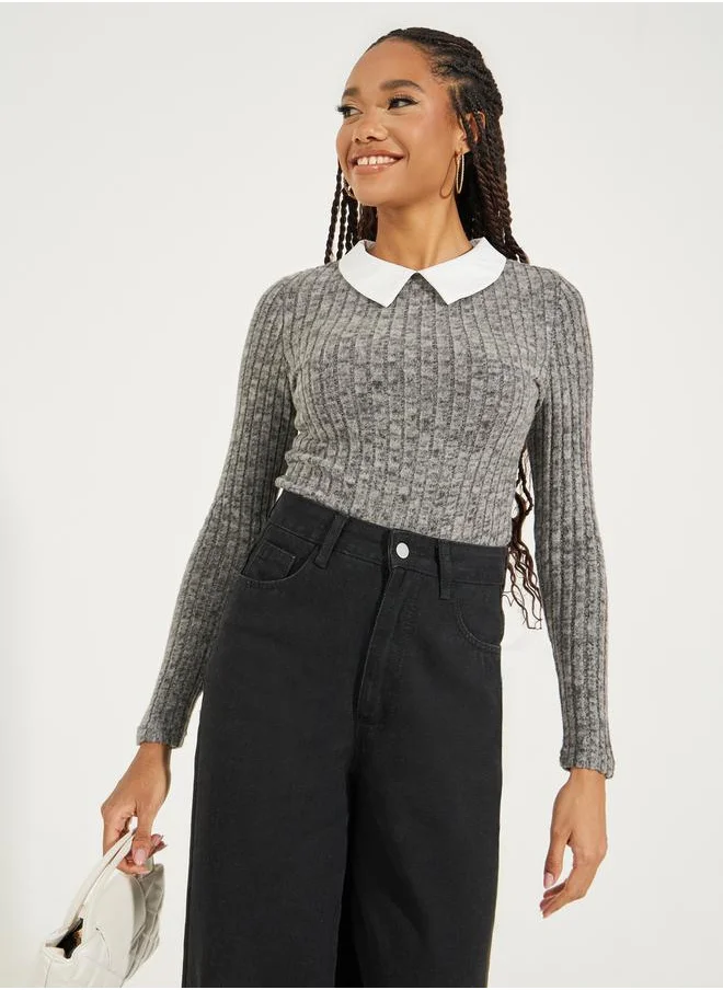Take Two Rib Knit Bodysuit with Contrast Collar