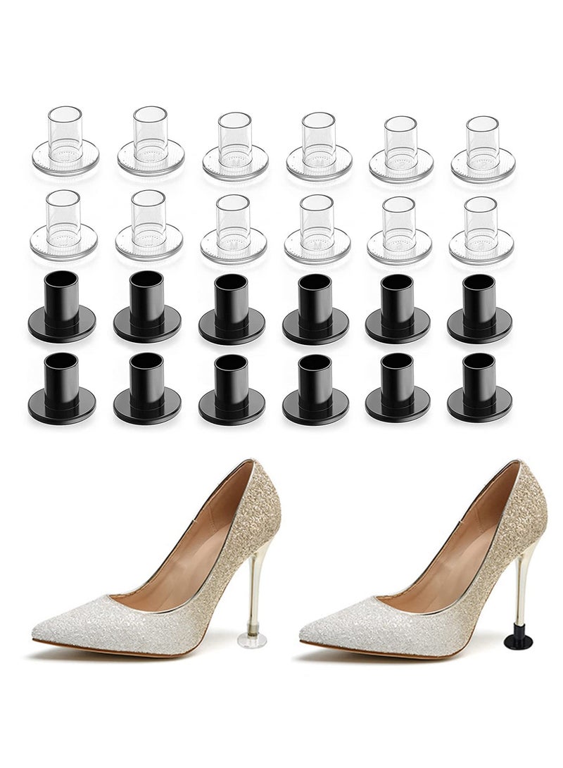 SOLARAE High Heel Protectors, 12 Pairs 3 Sizes Heel Stoppers Heel Caps Covers for Grass Gravel Wetlands Outdoor Events S/M/L (6 Pairs Clear + 6 Pairs Black, Each Color Have 3 Size) - Image 1