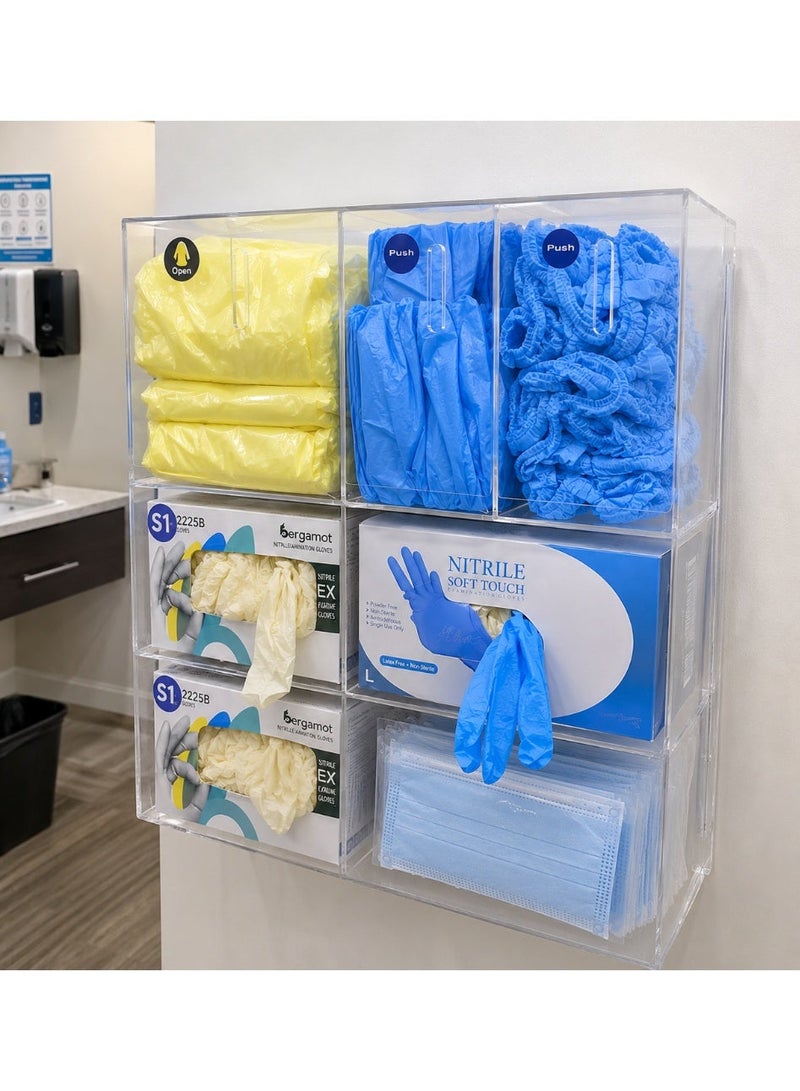 Slasa Medical-Grade Disposable PPE Dispenser with 7 Compartments, Clear Acrylic Hygiene Station for Gloves, Masks, Gowns, Shoe & Head Covers, Wall Mount Organizer, 50 x 50 x 10 cm, 4 mm Thick - Image 3