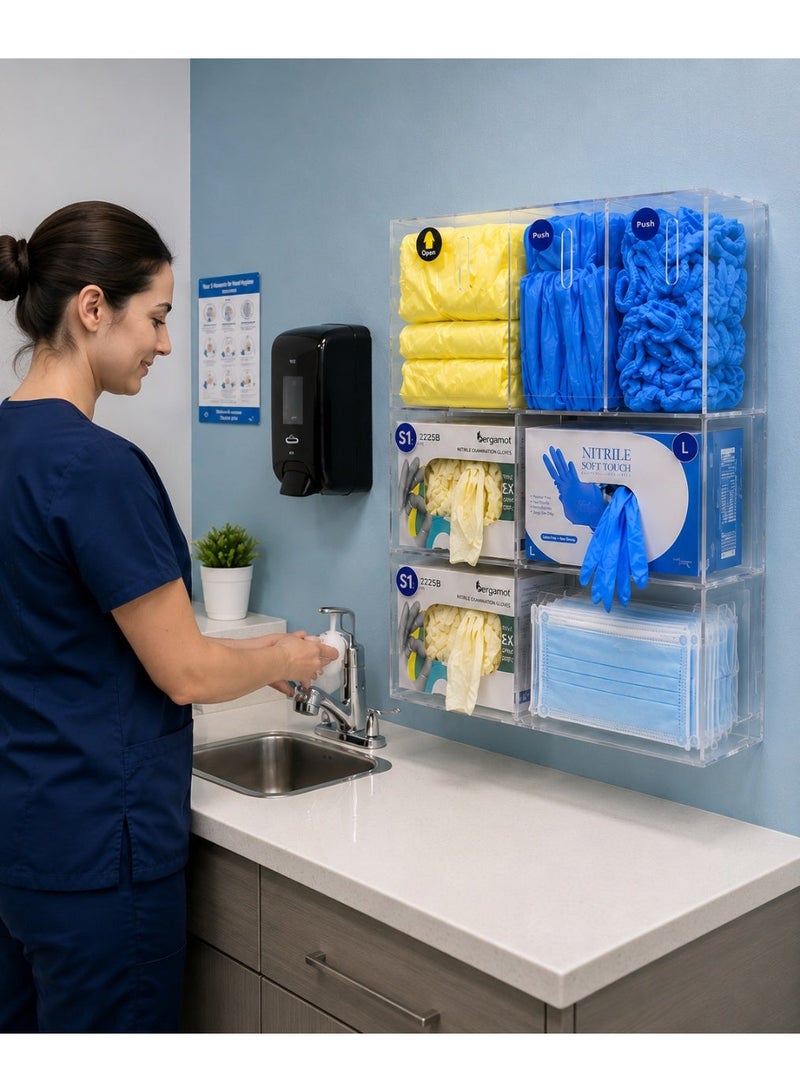 Slasa Medical-Grade Disposable PPE Dispenser with 7 Compartments, Clear Acrylic Hygiene Station for Gloves, Masks, Gowns, Shoe & Head Covers, Wall Mount Organizer, 50 x 50 x 10 cm, 4 mm Thick - Image 5