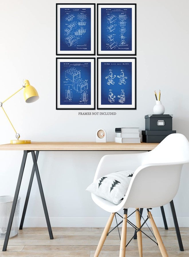 Govivo Legos Patent - A Set of Four Lego Patents Wall Art Decor Prints with blue backgrounds - unframed artwork printed on photograph paper - Image 4