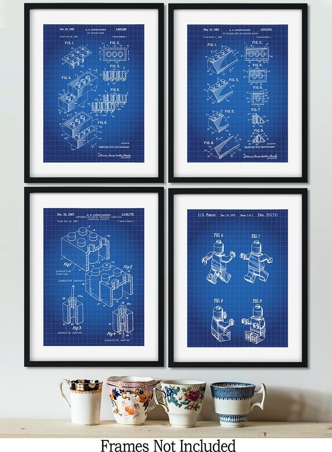 Govivo Legos Patent - A Set of Four Lego Patents Wall Art Decor Prints with blue backgrounds - unframed artwork printed on photograph paper - Image 2