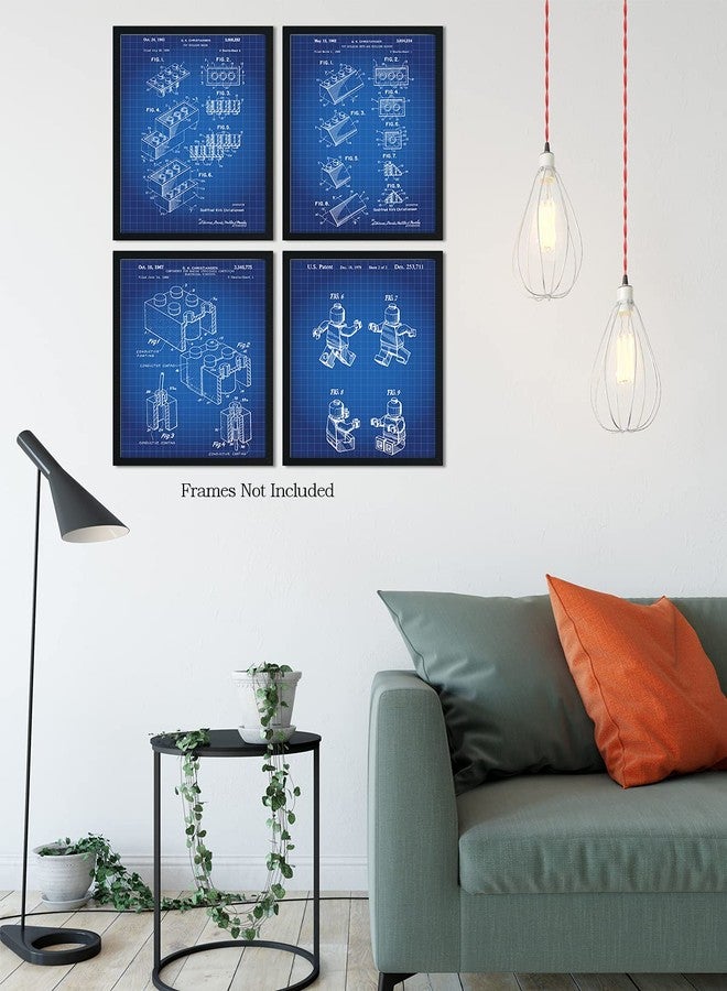 Govivo Legos Patent - A Set of Four Lego Patents Wall Art Decor Prints with blue backgrounds - unframed artwork printed on photograph paper - Image 5