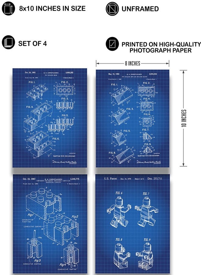 Govivo Legos Patent - A Set of Four Lego Patents Wall Art Decor Prints with blue backgrounds - unframed artwork printed on photograph paper - Image 3