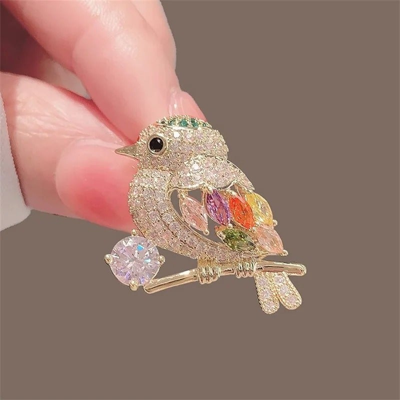 The Black Pearl Accessories Colorful Golden Zirconic Bird Brooch - Image 2
