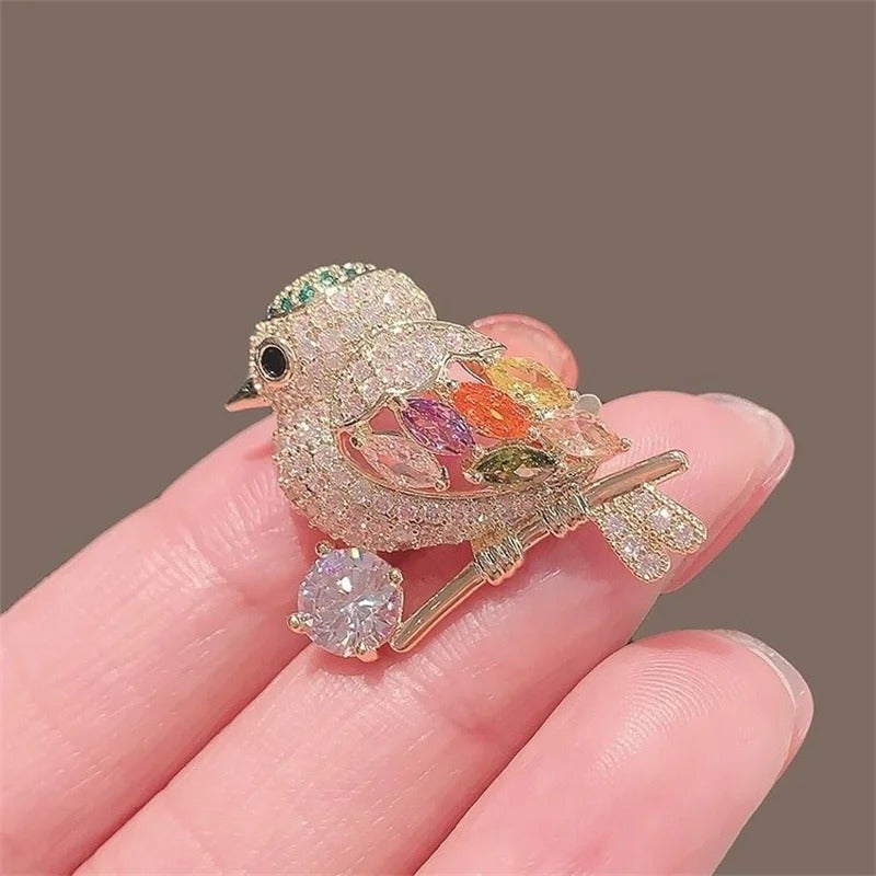 The Black Pearl Accessories Colorful Golden Zirconic Bird Brooch - Image 1