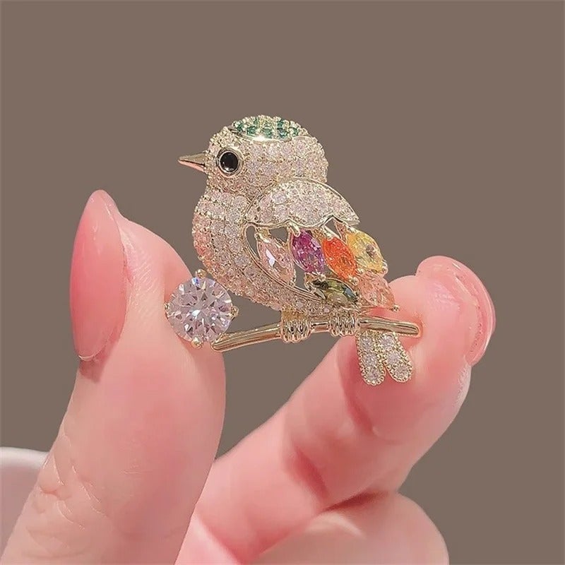 The Black Pearl Accessories Colorful Golden Zirconic Bird Brooch - Image 3