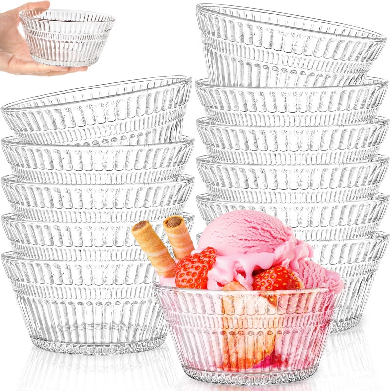 Nagpew 12 Pack Small Glass Bowls Set, 12 Oz Fluted Prep Dessert Bowls for Kitchen, Stackable Snack Serving Bowls Side Dishes for Ice Cream, Dipping, Yogurt, Cereal, Candy - Image 1