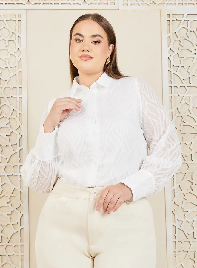 ستايلي Plus Textured Sheer Sleeves Regular Fit Shirt