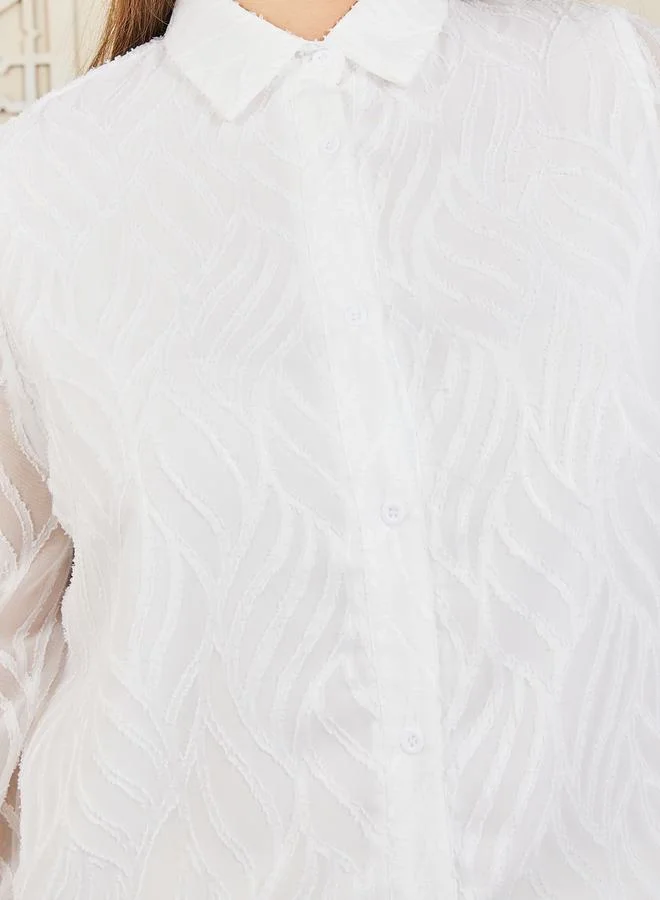ستايلي Plus Textured Sheer Sleeves Regular Fit Shirt