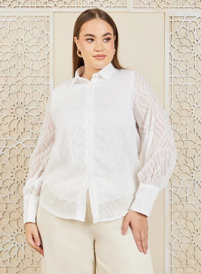 ستايلي Plus Textured Sheer Sleeves Regular Fit Shirt