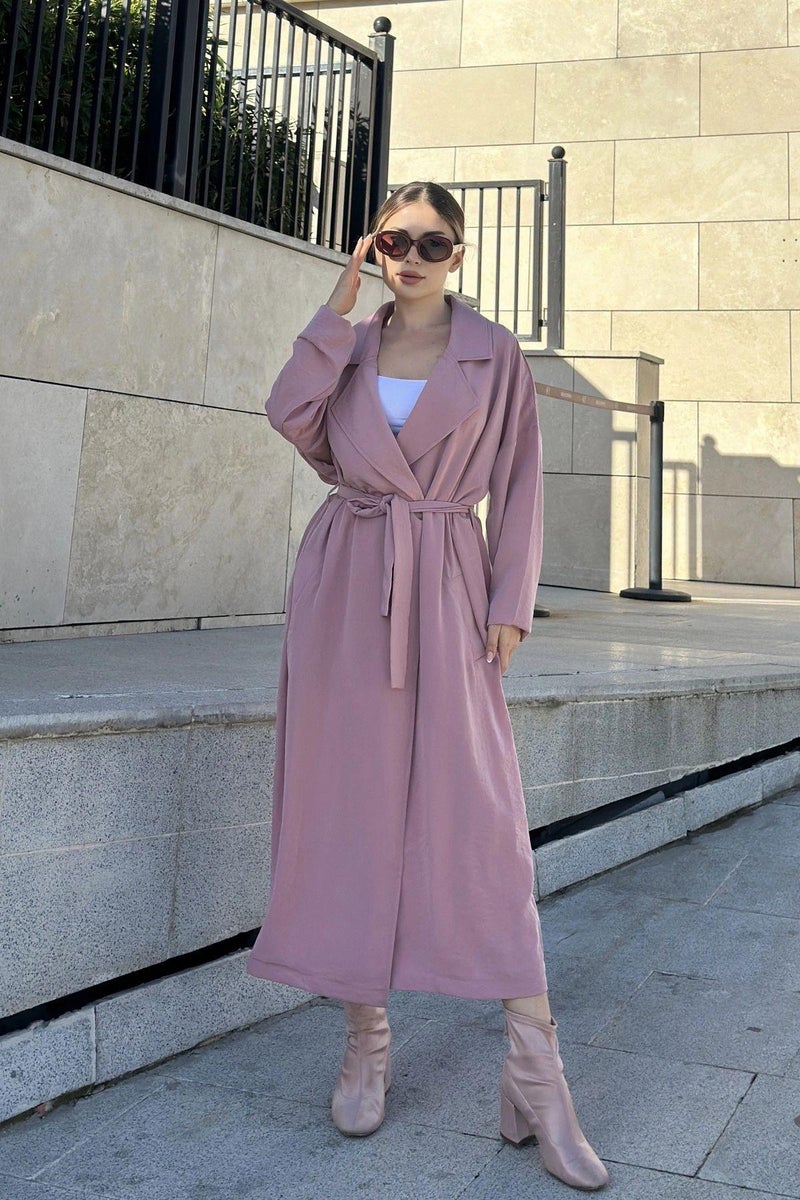Weshaya معطف ترنش نسائي وردي - Image 4