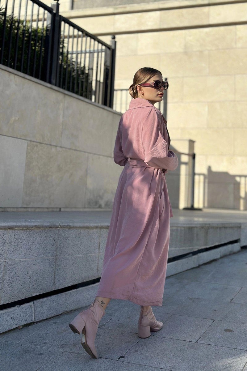 Weshaya معطف ترنش نسائي وردي - Image 3