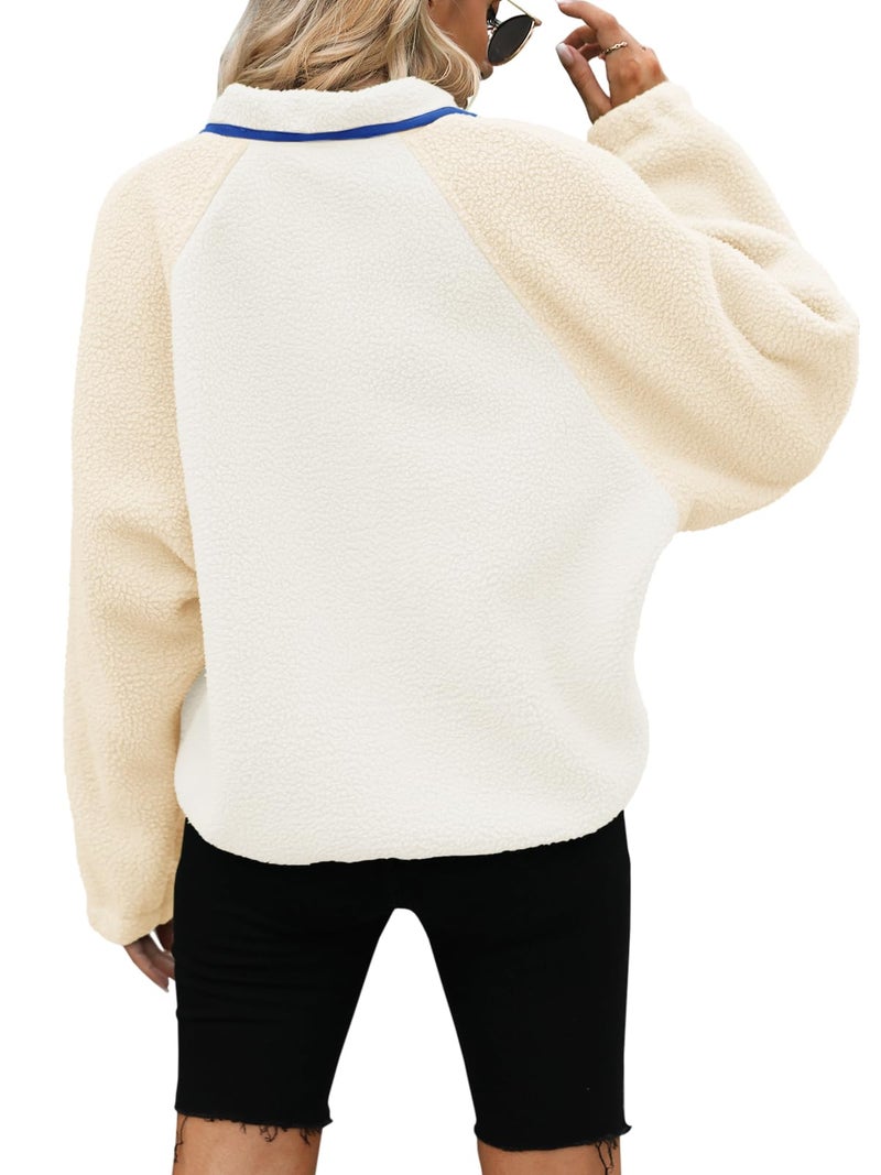 Yanekop Fleece Jacket Women Button Down Sherpa Jacket Christmas Sweaters Fuzzy Outerwear Cropped Jacket with Pockets(B Beige Khaki Blue,L) - Image 4