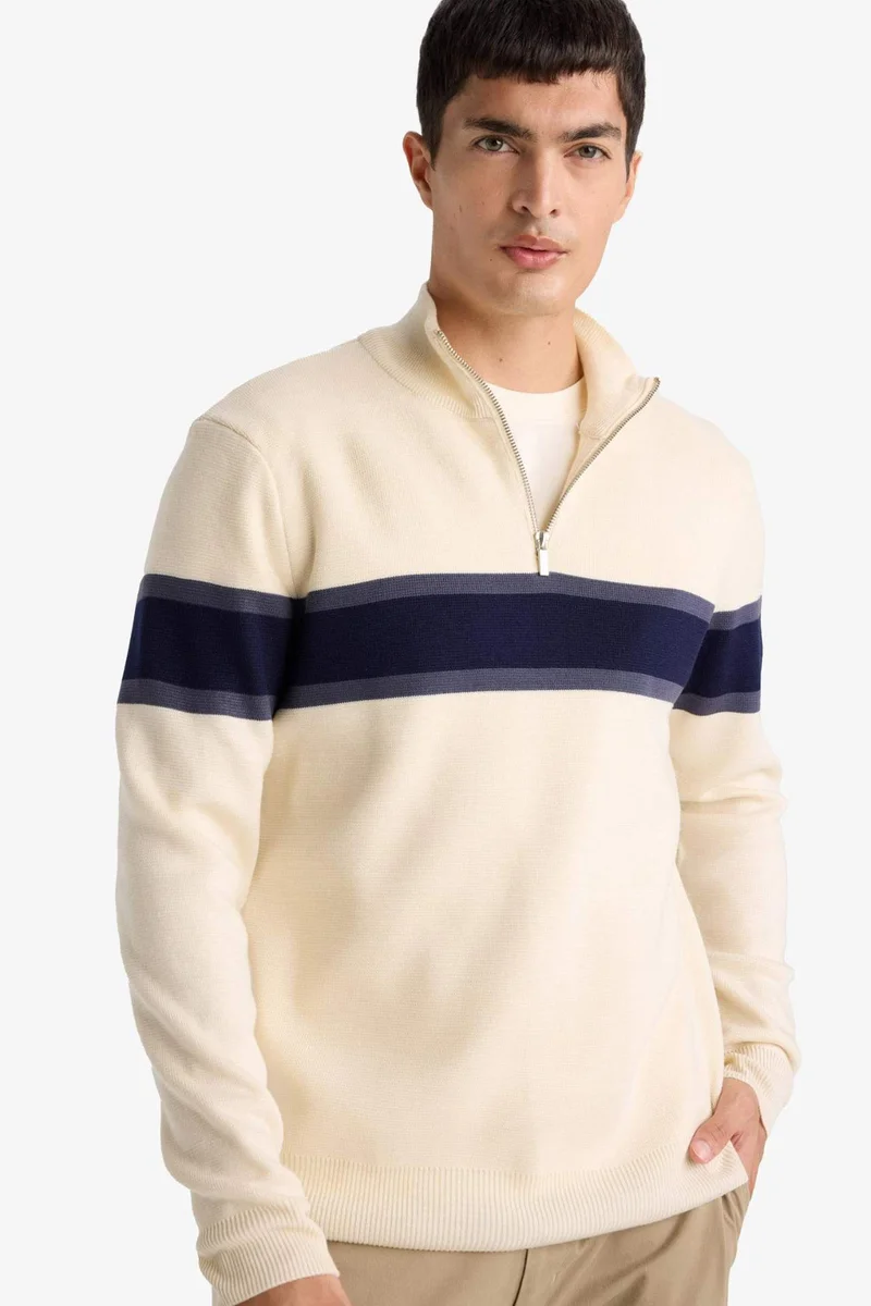 ديفاكتو Slim Fit Zippered Turtleneck Knitwear Pullover