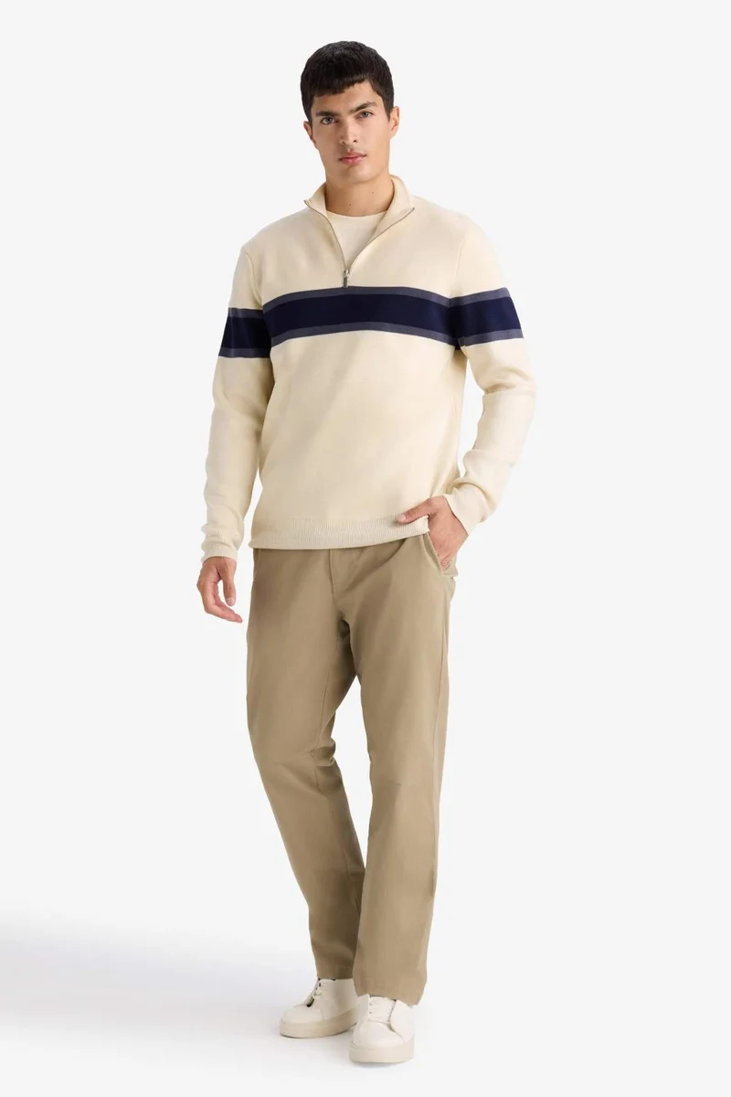 ديفاكتو Slim Fit Zippered Turtleneck Knitwear Pullover