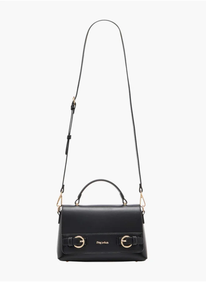 بابريكا Solid Crossbody Bag with Detachable Strap and Flap Closure