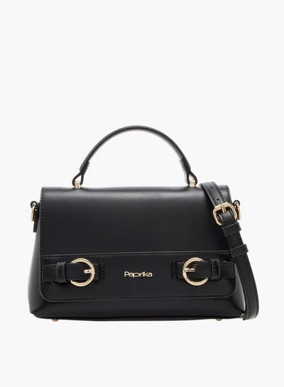 Paprika Solid Crossbody Bag with Detachable Strap and Flap Closure