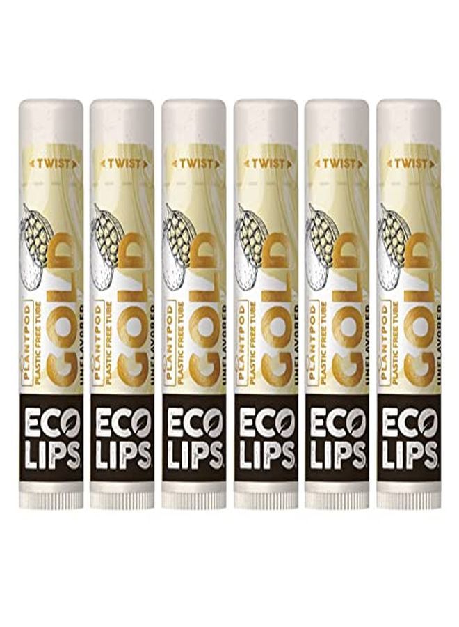 Gold 100% Organic Lip Balm With Baobab Soothe And Moisturize Dry Cracked And Chapped Lips 100% Plasticfree Plant Pod Packaging (6 Tubes)