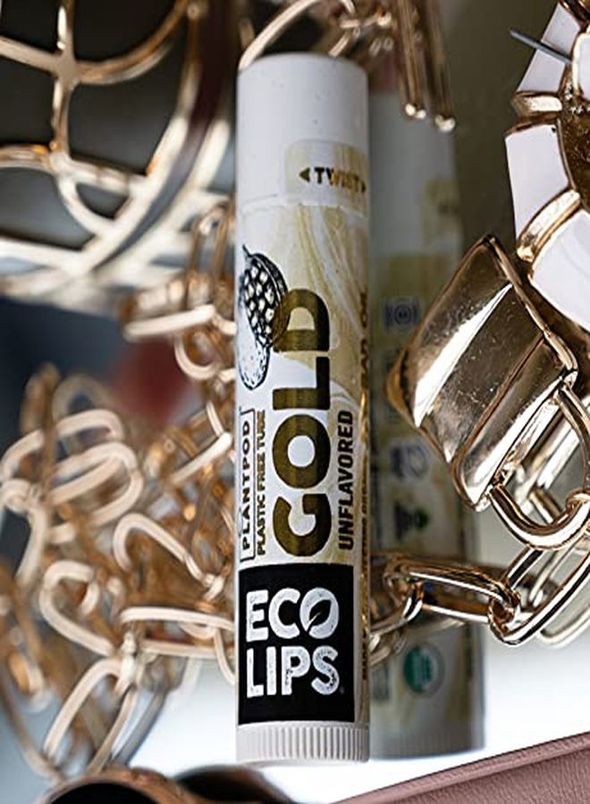 Gold 100% Organic Lip Balm With Baobab Soothe And Moisturize Dry Cracked And Chapped Lips 100% Plasticfree Plant Pod Packaging (6 Tubes)