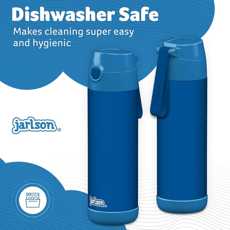 Jarlson قارورة مياه أطفال جارلسون® شارلي [18 أونصة] - قارورة ترمس فولاذية مقاومة للصدأ مع قشة - قارورة مياه معزولة مقاومة للانسكاب للمدرسة والرياضة - كوب ترمس للأولاد والبنات (أزرق) - Image 3