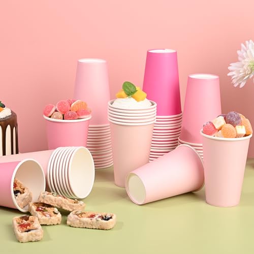 Purhapfre 40 Pcs 12 oz Pink Disposable Coffee Cups with Lids Hot Pink Light Pink Gradient Paper Cups for Hot and Cold Beverage Water Juice Coffee Tea Party Wedding Bride Shower Supplies - Image 4