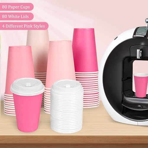 Purhapfre 40 Pcs 12 oz Pink Disposable Coffee Cups with Lids Hot Pink Light Pink Gradient Paper Cups for Hot and Cold Beverage Water Juice Coffee Tea Party Wedding Bride Shower Supplies - Image 5