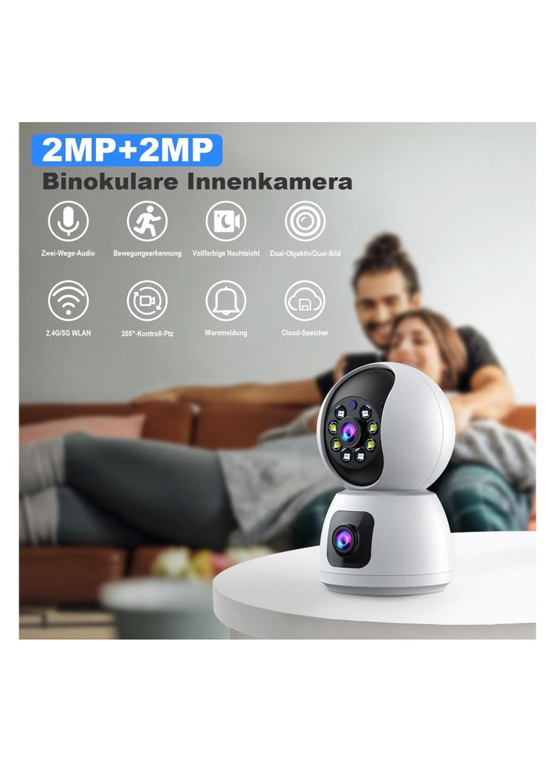 FARROBIZZ - Dual-Lens Indoor Camera, 4MP 360° Dual Lens Smart Security Camera, WiFi Wireless Indoor Security Camera, Expanded Viewing Angle, Motion Tracking, Dual-Screen Display and Audio, Phone Alerts - Image 1