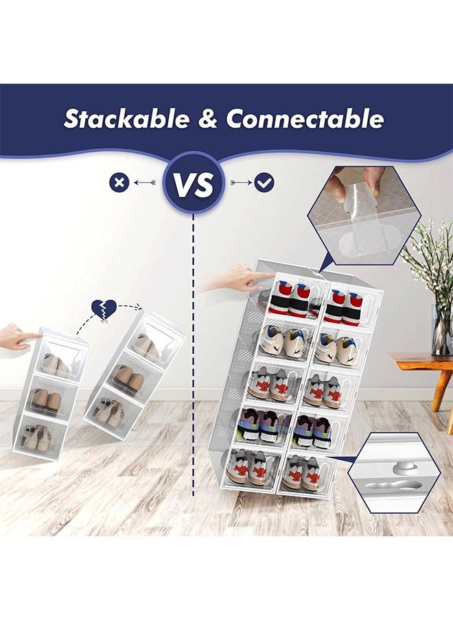 Arabest - Large 12 Pack Shoe Storage Box with Magnetic Front Door, Clear Plastic Stackable Shoe Organizer for Closet,Under Bed, Space Saving Foldable Shoe Rack Sneaker Container Bin Holder - Image 1