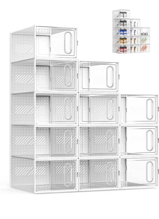 Arabest - Large 12 Pack Shoe Storage Box with Magnetic Front Door, Clear Plastic Stackable Shoe Organizer for Closet,Under Bed, Space Saving Foldable Shoe Rack Sneaker Container Bin Holder - Image 1