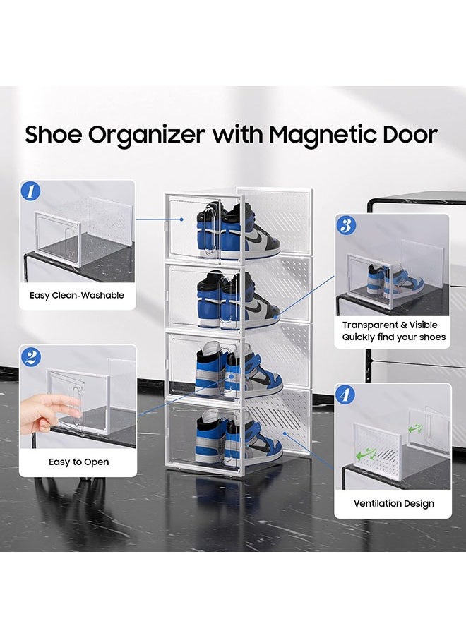 Arabest - Large 12 Pack Shoe Storage Box with Magnetic Front Door, Clear Plastic Stackable Shoe Organizer for Closet,Under Bed, Space Saving Foldable Shoe Rack Sneaker Container Bin Holder - Image 1