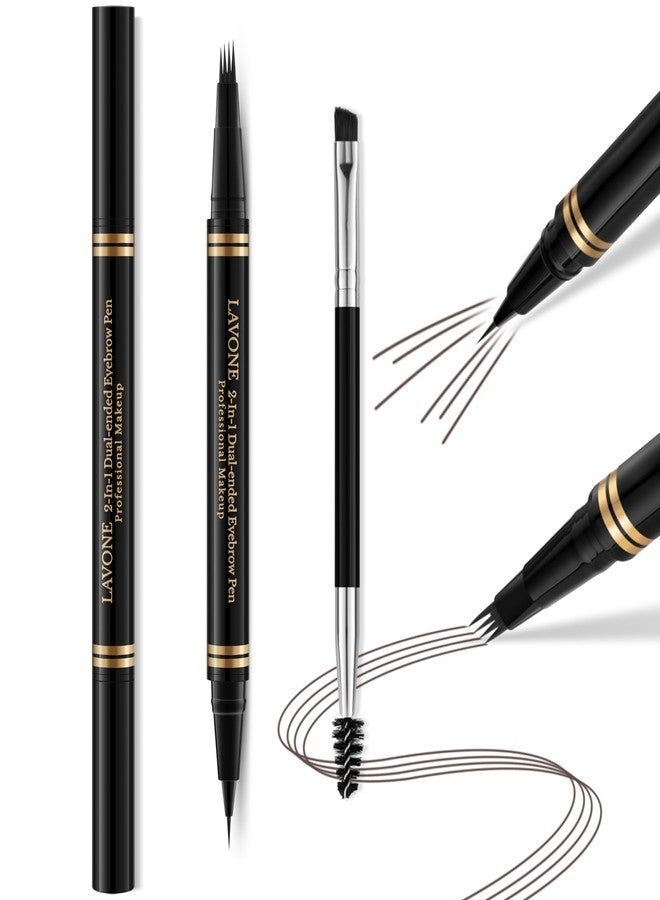 LAVONE Eyebrow Pen Makeup Kit With 4 Tip Waterproof Microblading Pencil, Eyeliner, Pomade and Dual-ended Brush - Natural Looking Brow Kit for Brunette - Image 2