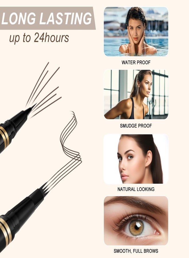 LAVONE Eyebrow Pen Makeup Kit With 4 Tip Waterproof Microblading Pencil, Eyeliner, Pomade and Dual-ended Brush - Natural Looking Brow Kit for Brunette - Image 4