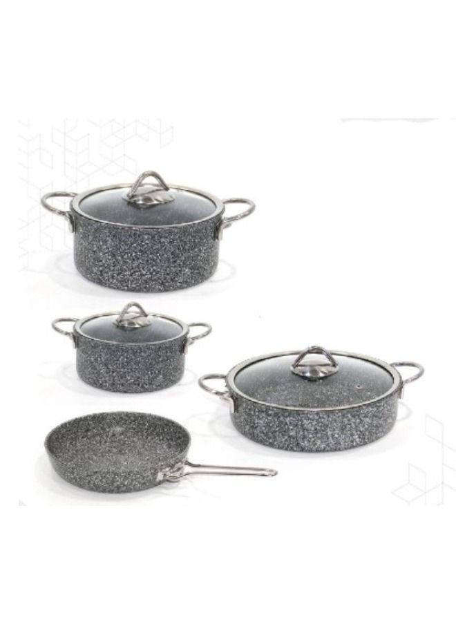 7-Piece Aluminum cookware set, embossed with Grey granite,