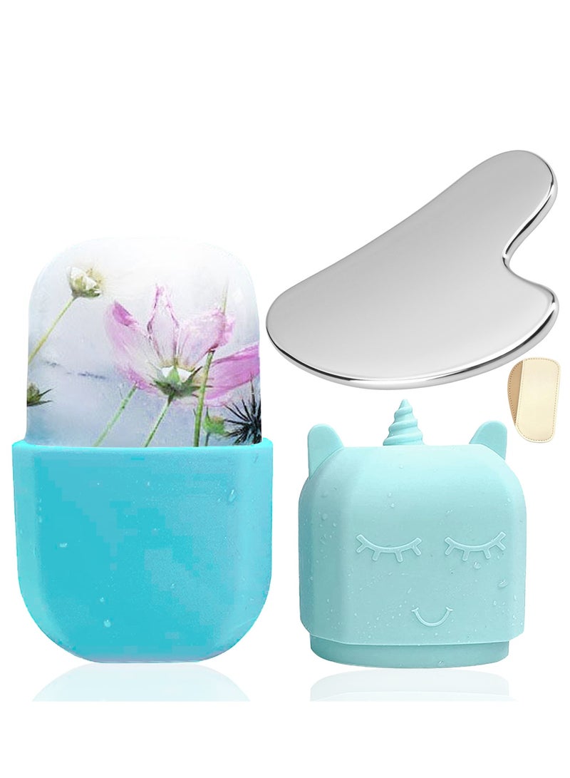 Loucky Ice Roller for Face and Gua Sha Set, Ice Face Roller Mold for Skin Care, Silicone Facial Roller for Eyes, Facial Ice Roller and Gua Sha Facial tools, Remove Puffiness, Lift Skin, Remove Fine Lines - Image 1