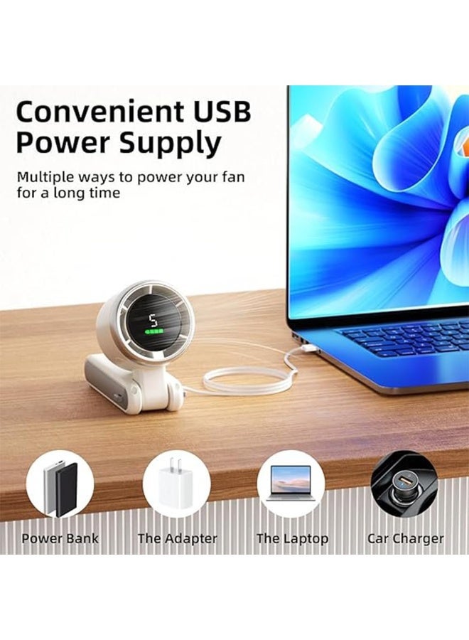Mini Rechargeable Fan with 5-Speed Settings  Portable USB Bladeless Fan for Outdoor & Personal Cooling (White) - Image 5