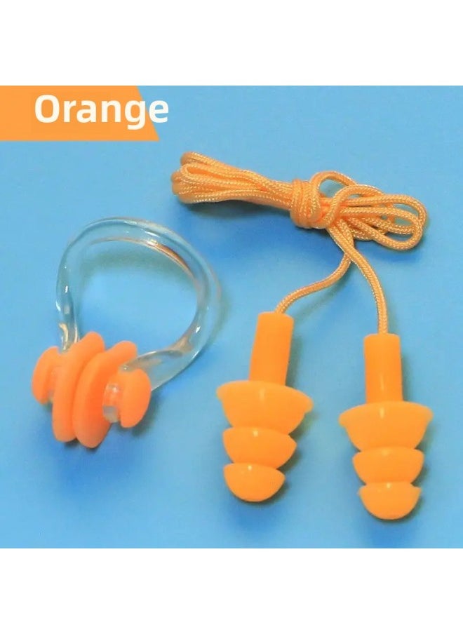 Generic Silicone Swimming Special Nose Clip Silicone Anti-soft Nose Diving Swimming Adults And Children Universal Anti-choking Nasal Plug-Colour:Yellow Anti-falling Corded Earplugs + Nose Clip - Pack Of Three  - Image 1