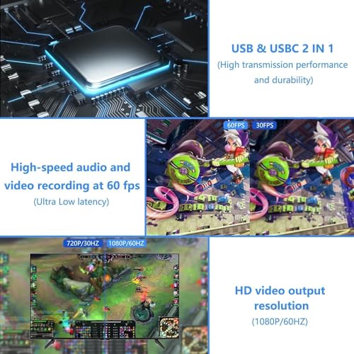 Tobo HDMI to USB 3.0, USB C Capture Card 1080P 60FPS Video Capture Device for Gaming, Streaming, Compatible with Mac OS System Windows OBS Zoom for PS3/4/5, Switch, Xbox1 TD-892HVC - Image 4
