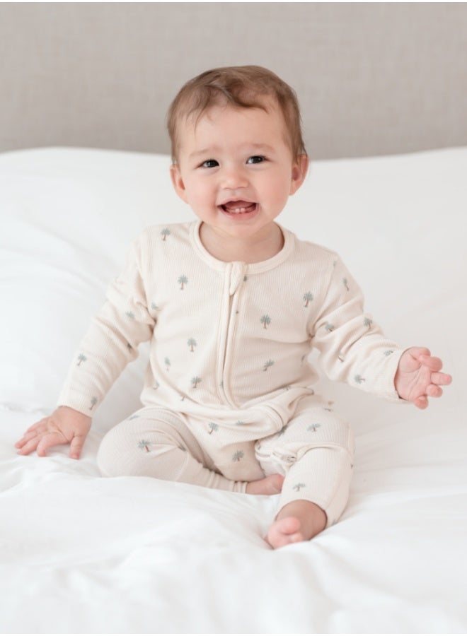 Hushabye – Zippered Baby Sleepsuit – Ribbed Bamboo – Date Palm - Image 1