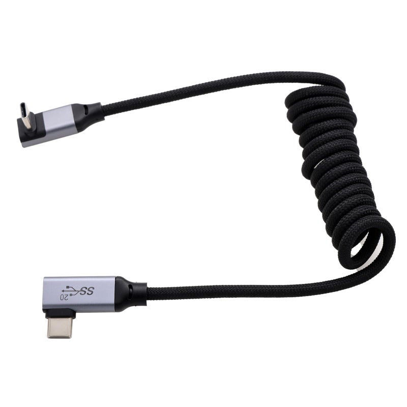 HangTon USB Type C USB-C 20Gbps PD100W 4K60 Data Power Video Cable for Samsung SSD BMPCC ZCAM R5 R6 A7C FX3 Camera iPhone 15 Phone Laptop Monitor, Up Right Angled Braided Coiled 30cm - Image 2