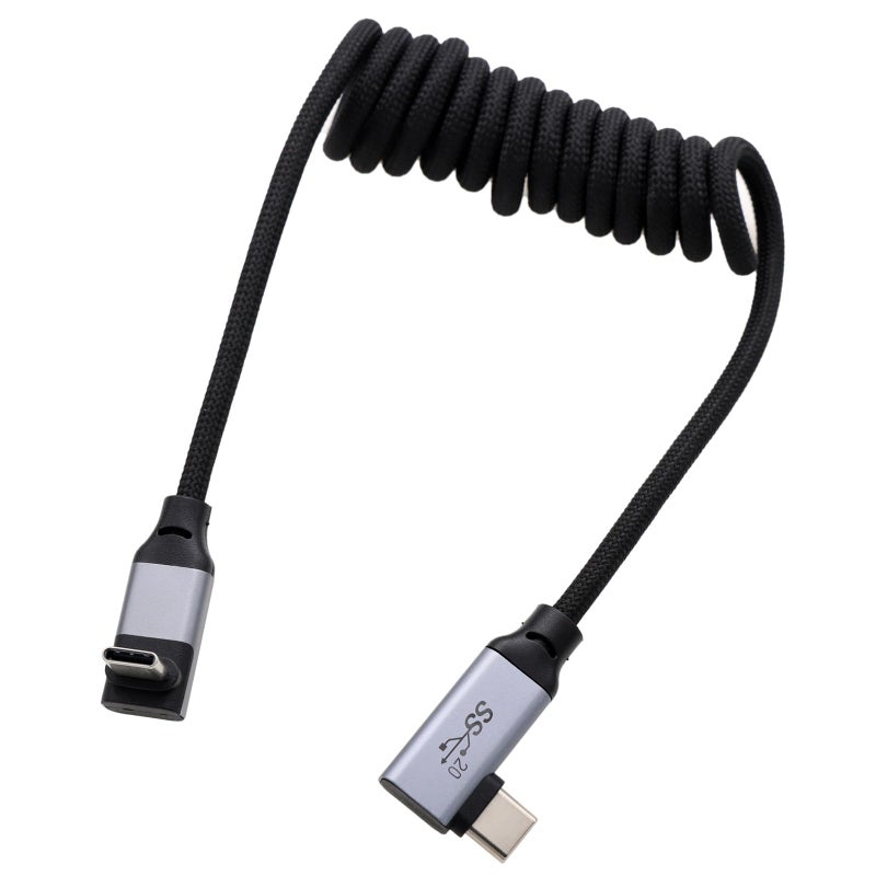 HangTon USB Type C USB-C 20Gbps PD100W 4K60 Data Power Video Cable for Samsung SSD BMPCC ZCAM R5 R6 A7C FX3 Camera iPhone 15 Phone Laptop Monitor, Up Right Angled Braided Coiled 30cm - Image 3
