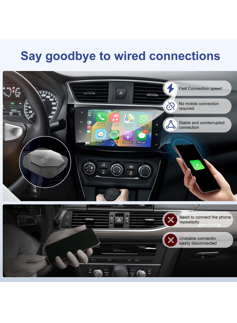 SOLARAE محول وايرلس CarPlay لهاتف iPhone، ترقية 2024 لجهاز Apple CarPlay Dongle للسيارات الأصلية ذات الاتصال السلكي، تحويل الاتصال السلكي إلى CarPlay وايرلس، للسيارات من iPhone iOS 10+ - Image 2