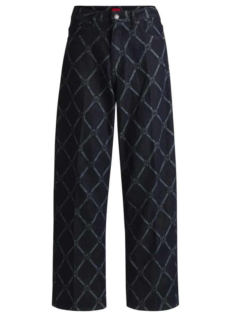 HUGO Wide-leg jeans with stacked-logo motif