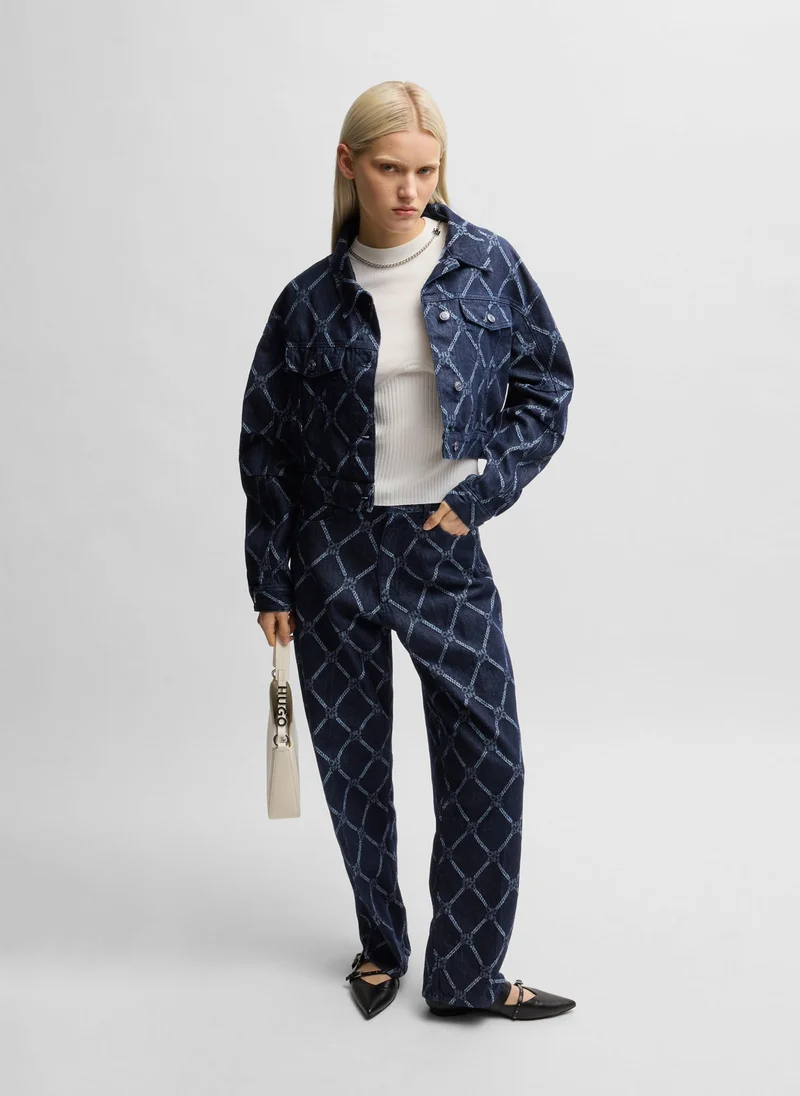 HUGO Wide-leg jeans with stacked-logo motif