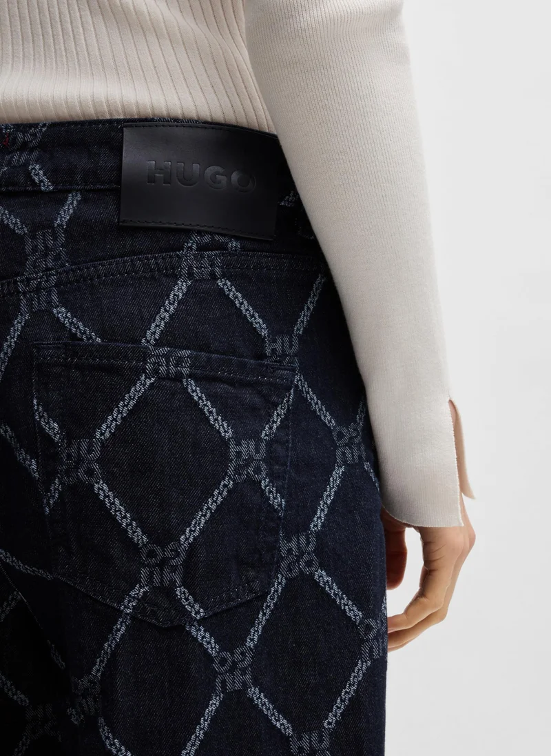 HUGO Wide-leg jeans with stacked-logo motif