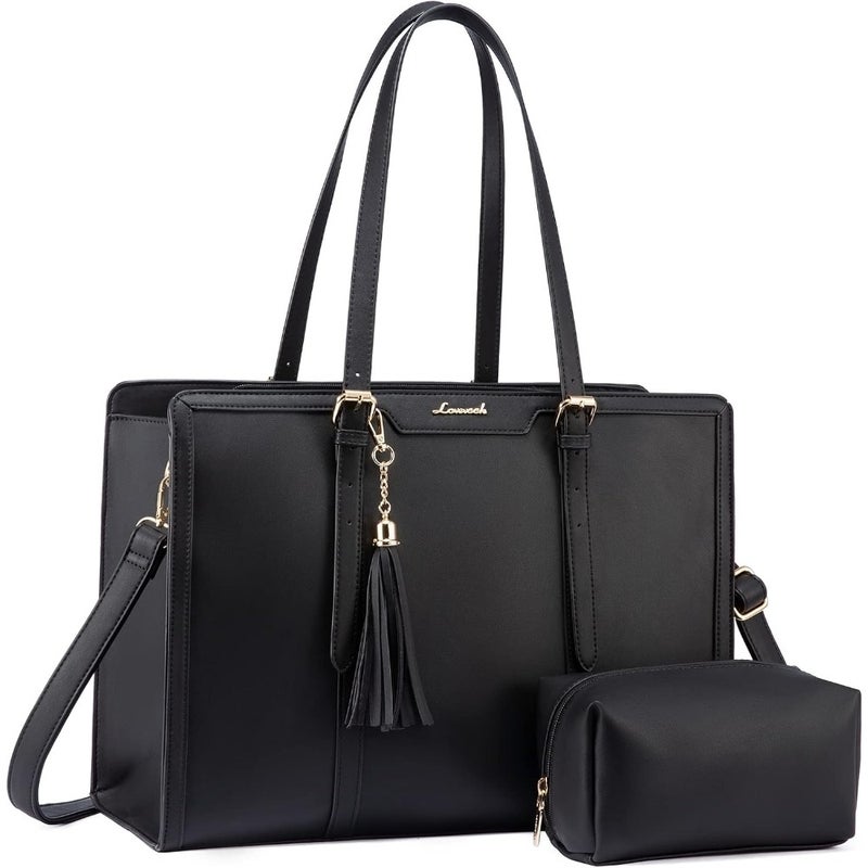 LOVEVOOK Laptop Bag for Women 15.6 Inch Lightweight Tote Bag Large Capacity Computer Bag with Detachable Clutch Purse For Business Work Office Travel School Casual Use Polyester Fabric Black - Image 1